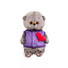 Мягкая игрушка Кот Басик в дутом жилете с сердечком 20 см
