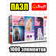 Пазлы для детей и взрослого 1000 элементов Супер кошки
