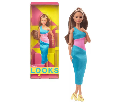 Кукла Барби Лукс Looks брюнетка в длинном платье HJW82